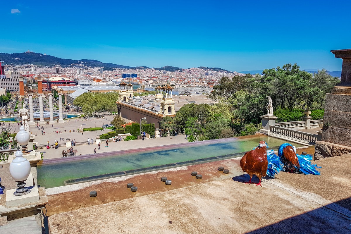 Barcelona beach with city skyline in background