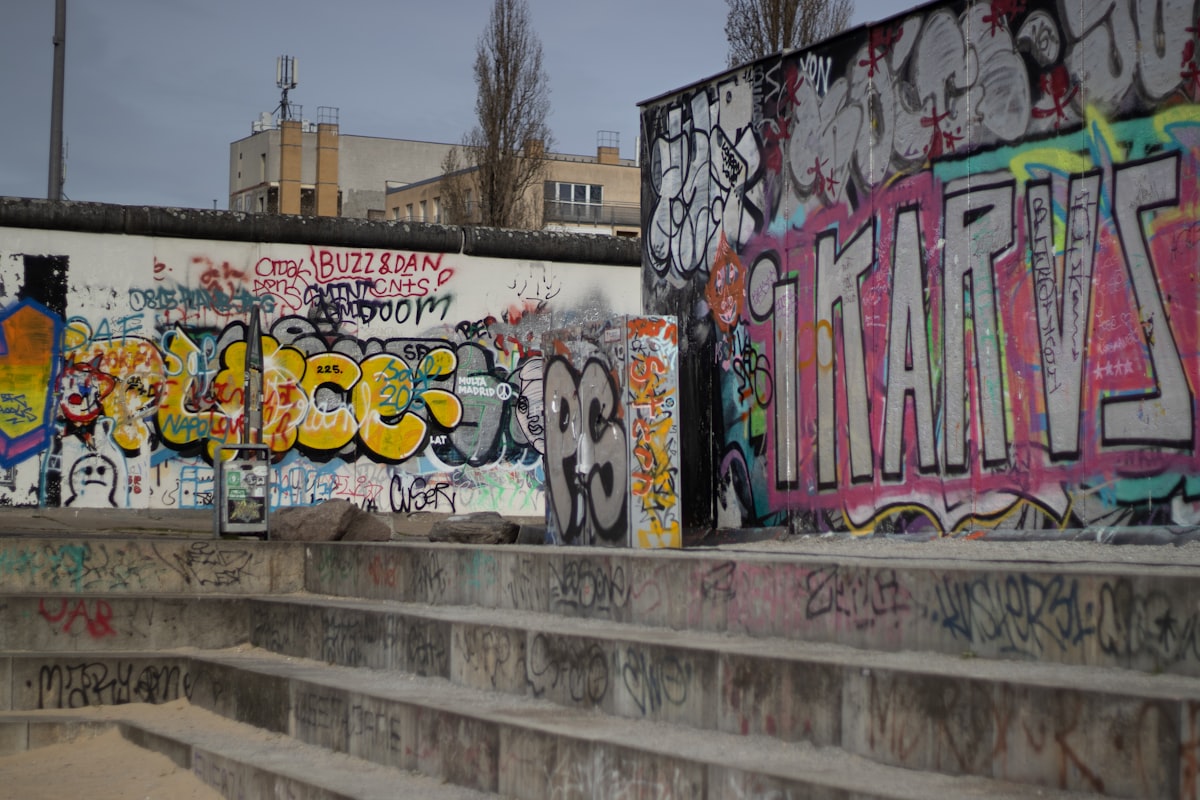 Berlin street art and TV Tower in the background