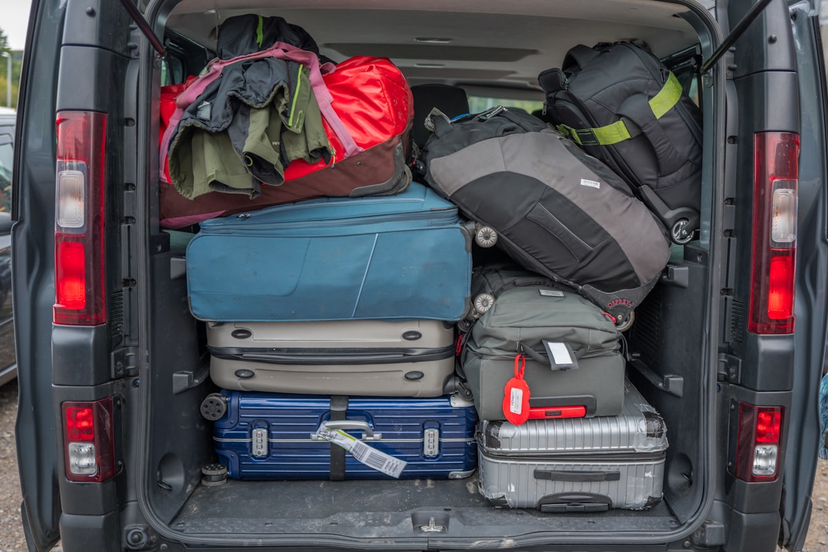 One bag travel setup laid out neatly
