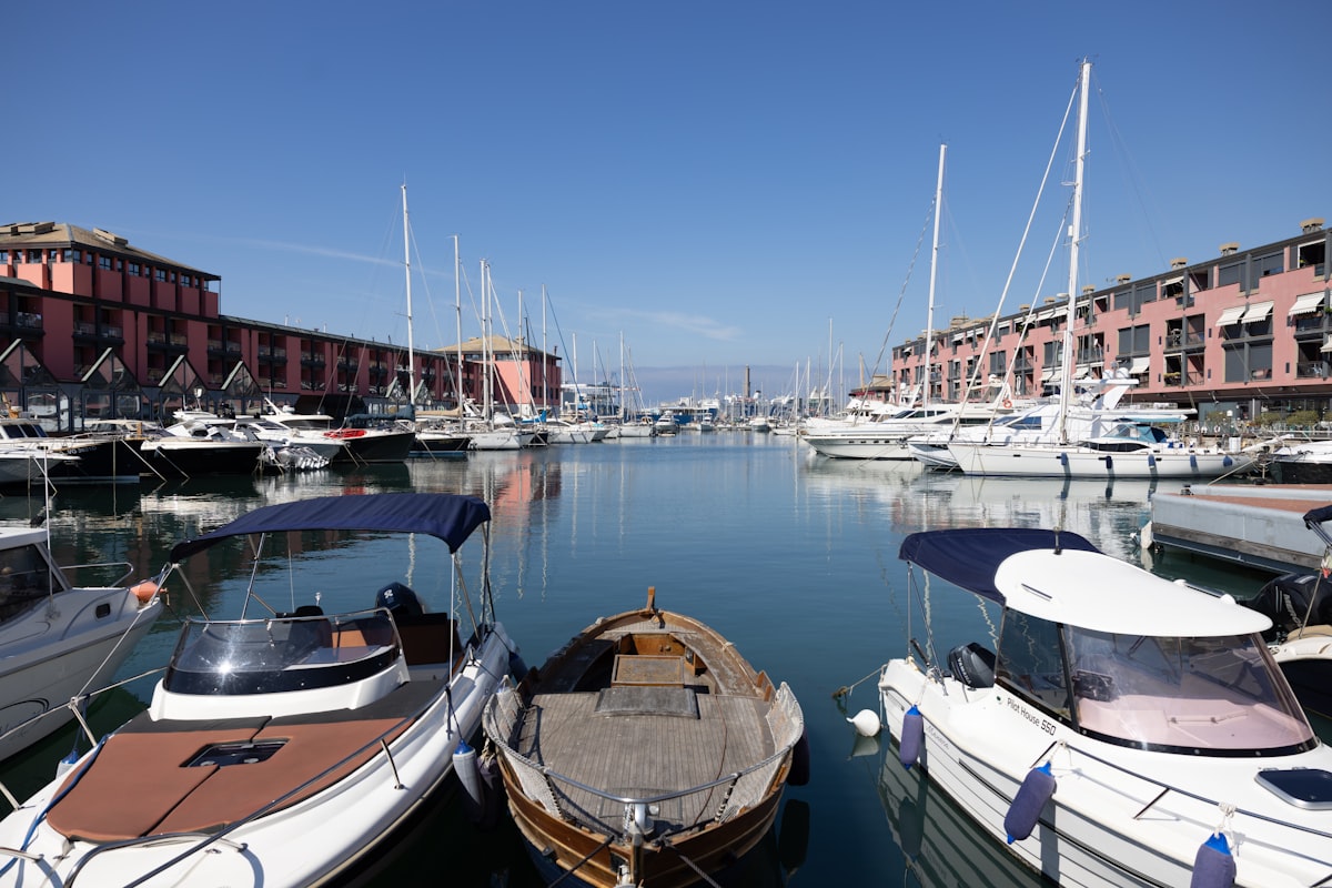 Genoa colourful harbour with boats