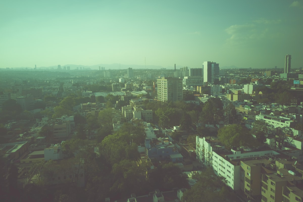 Mexico City aerial view with Palacio de Bellas Artes