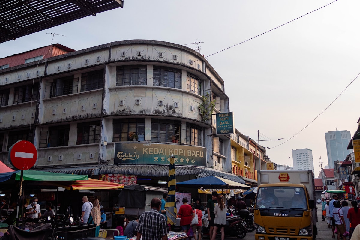 Penang hawker centre at night with food stalls