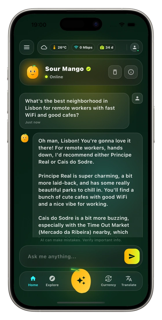 AI Travel Assistant chatting about Lisbon