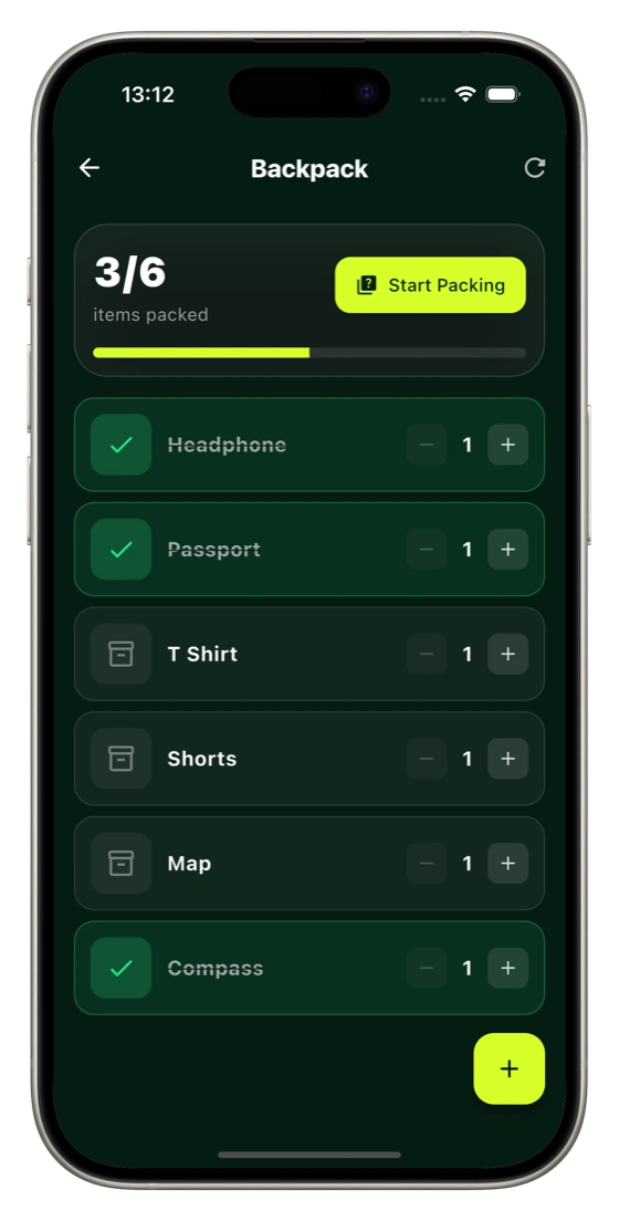 Packing list with checked items