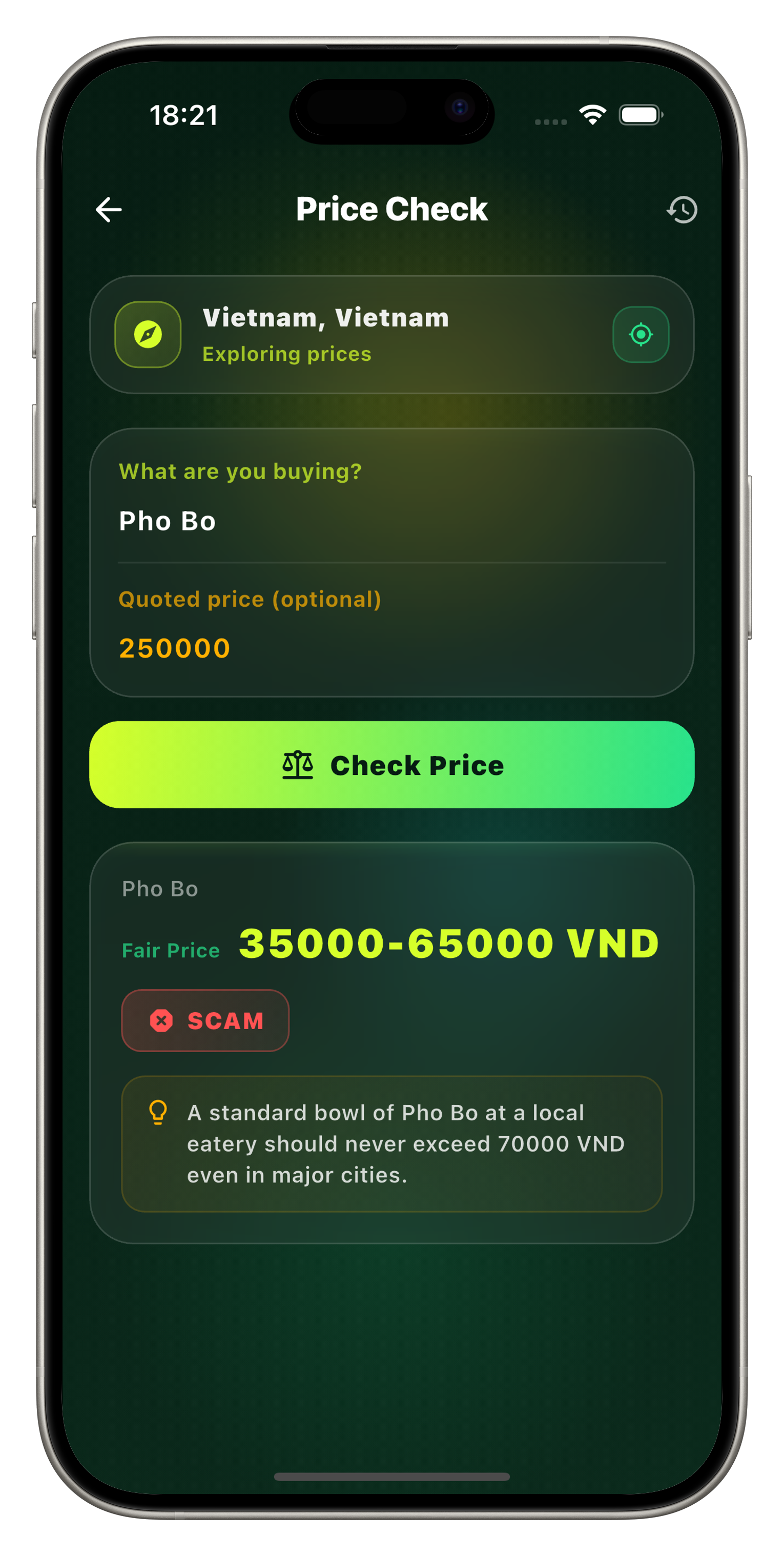 Price checker showing fair price for a tuk-tuk ride